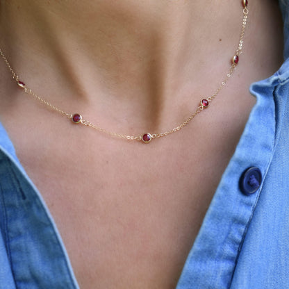 Bayberry 11 Ruby Necklace in 14k Gold (July)