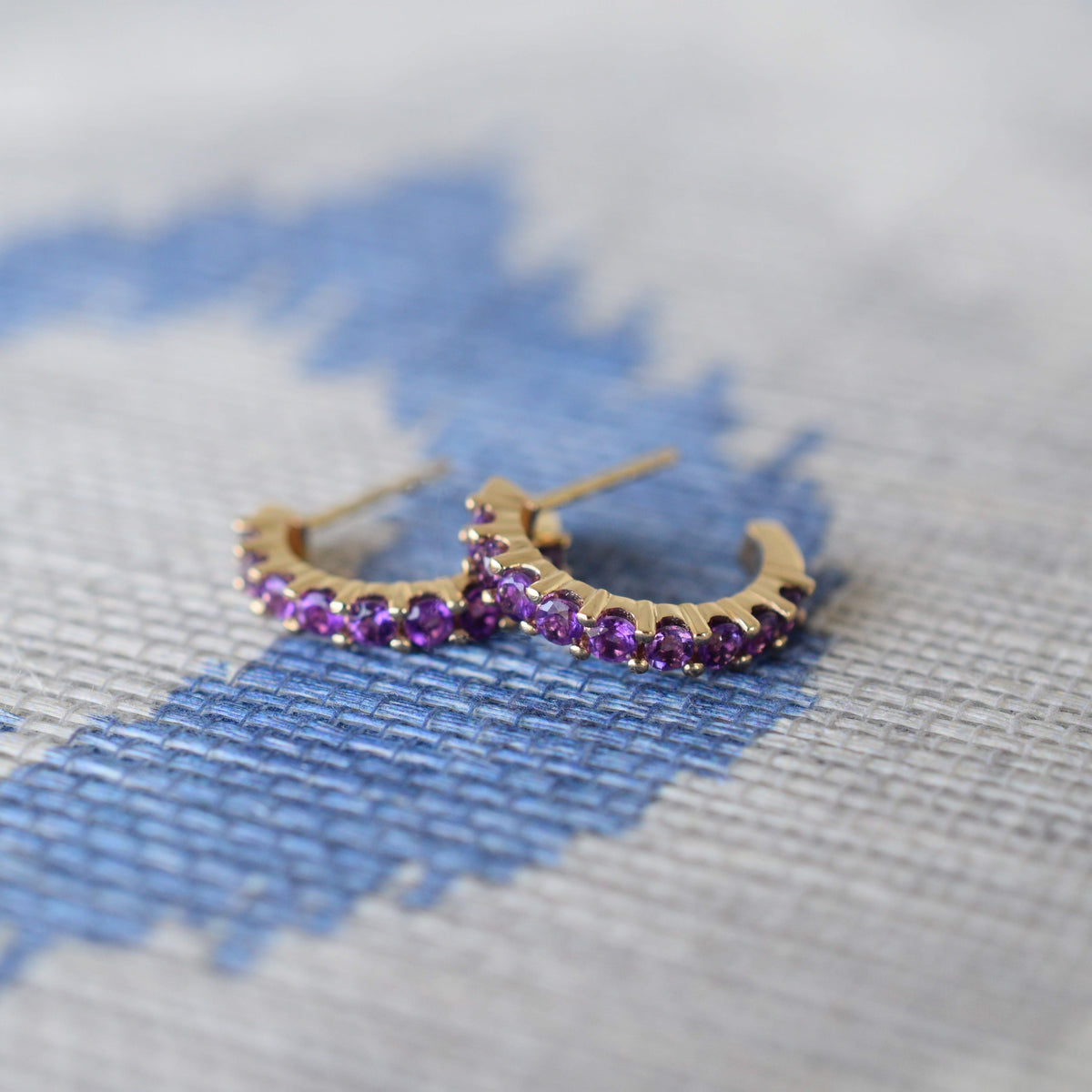 Rosecliff Amethyst Huggie Hoop Earrings in 14k Gold (February)