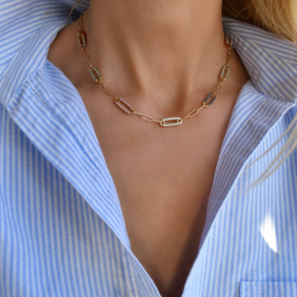 Adelaide 7 Pavé Birthstone Link Necklace in 14k Gold