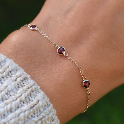 Bayberry 3 Garnet Bracelet in 14k Gold (January)