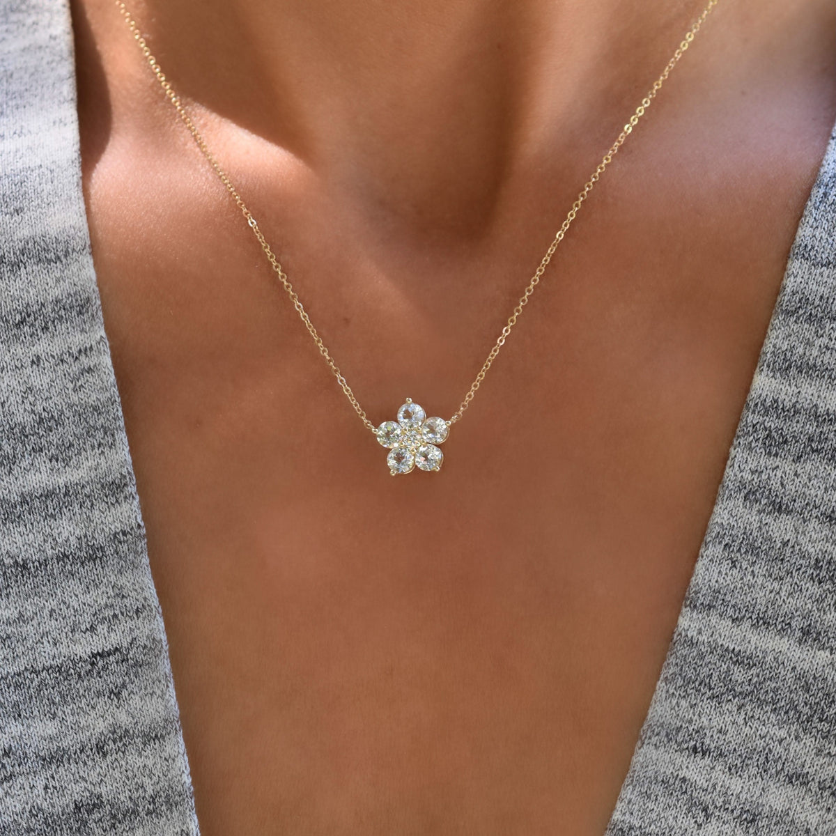 Greenwich Flower Birthstone & Diamond Necklace in 14k Gold