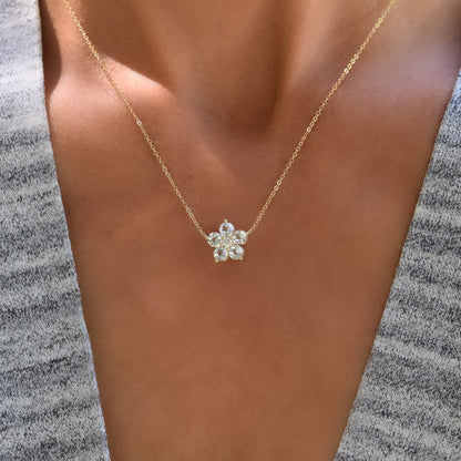 Greenwich Flower Birthstone & Diamond Necklace in 14k Gold