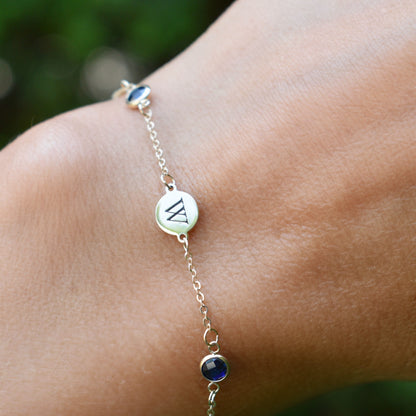 3 Letter & 2 Petite Birthstone Bracelet in 14k Gold