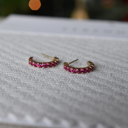 Rosecliff Ruby Huggie Hoop Earrings in 14k Gold (July)