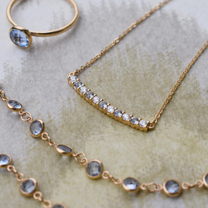 Rosecliff Diamond & Aquamarine Bar Necklace in 14k Gold (March)