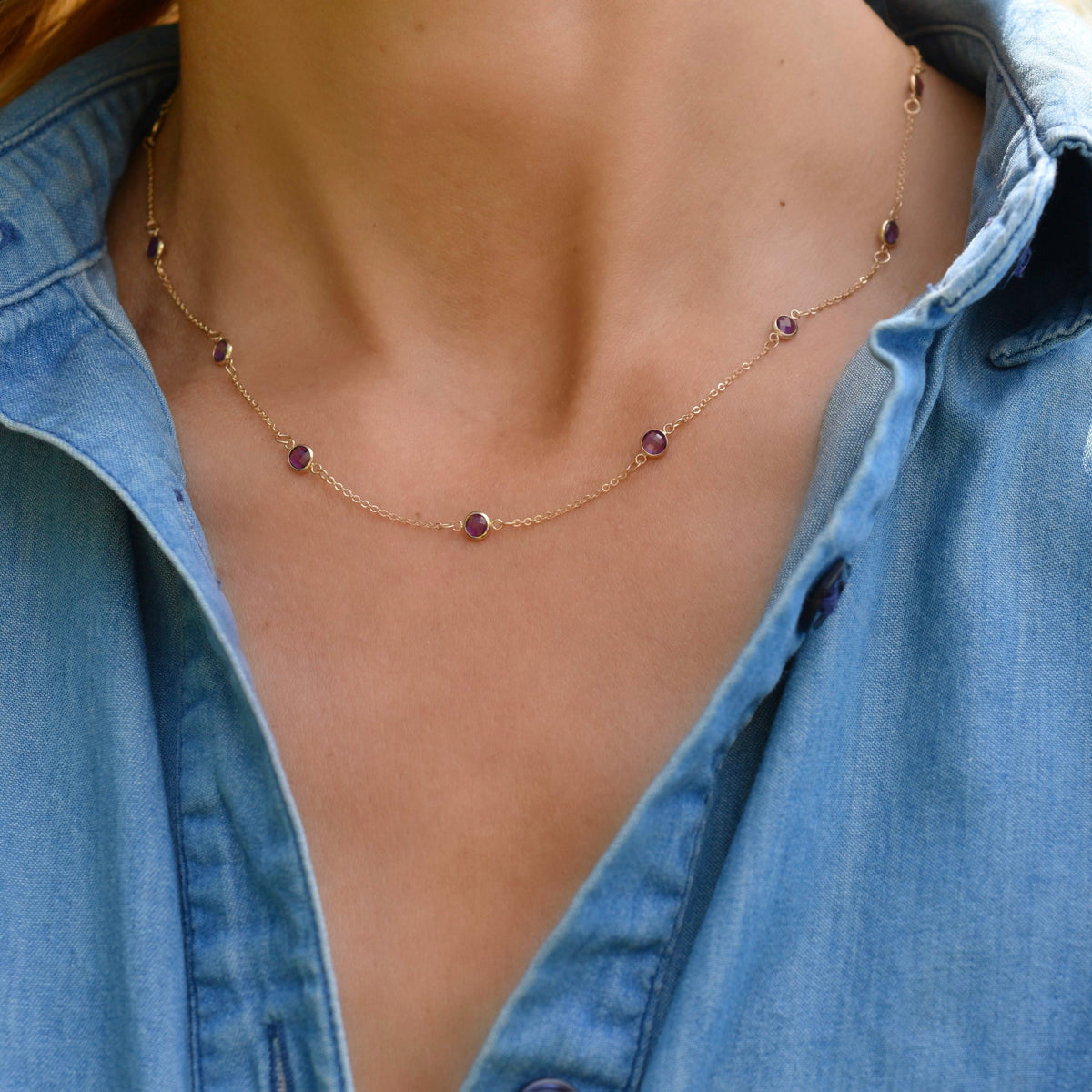 Bayberry 11 Amethyst Necklace in 14k Gold (February)