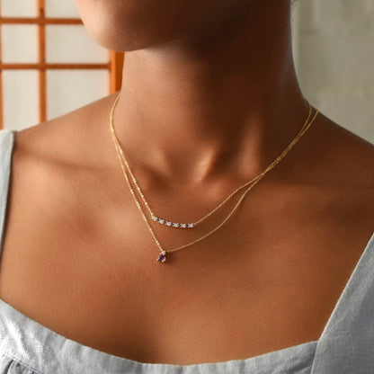 Rosecliff Diamond & Amethyst Bar Necklace in 14k Gold (February)