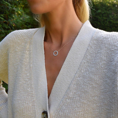Rosecliff Circle Nantucket Blue Topaz Necklace in 14k Gold (December)