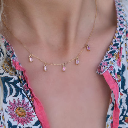 Providence 5 Pink Sapphire Drop Necklace in 14k Gold (October)