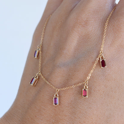 Providence 5 Ruby Drop Necklace in 14k Gold (July)
