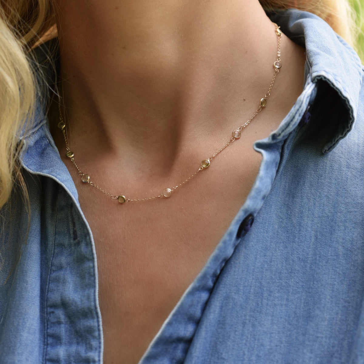 Petite 10 Birthstone Necklace in 14k Gold