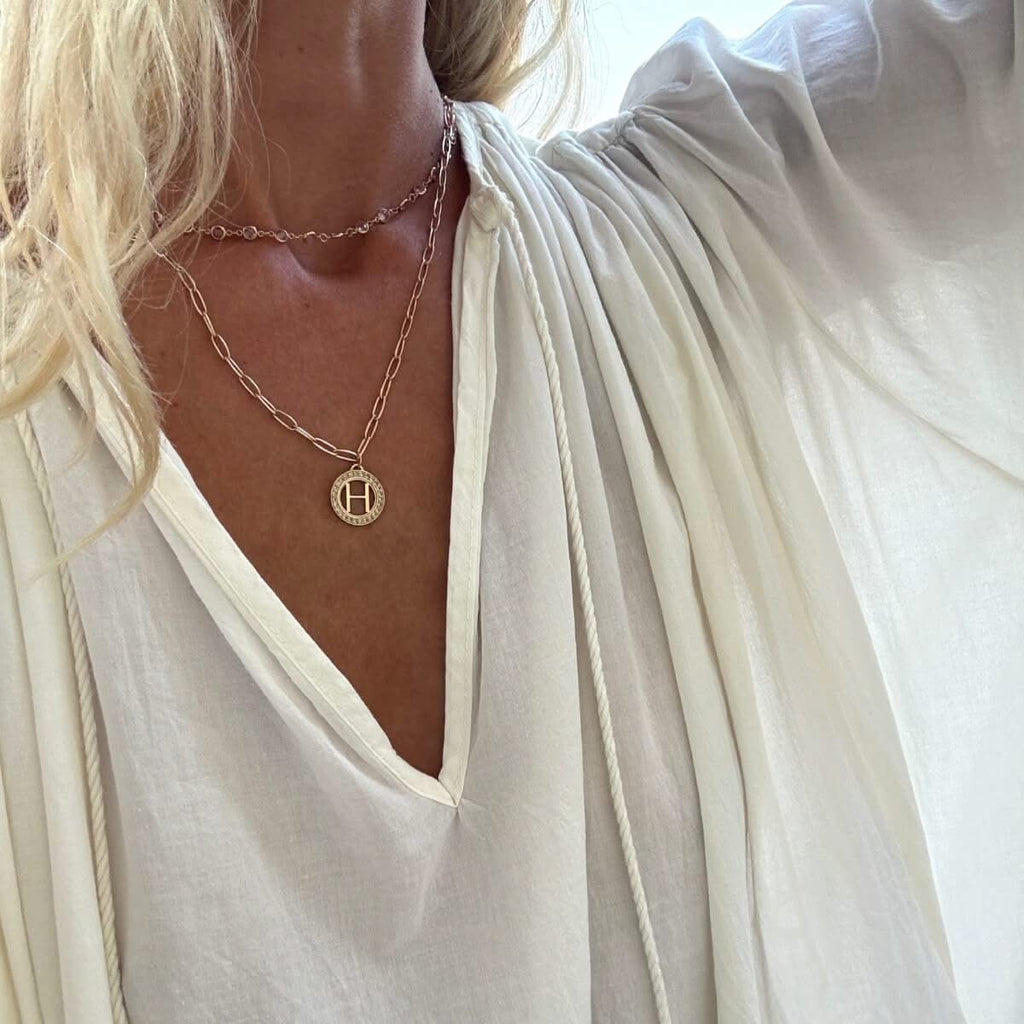 Letter & Birthstone Pendant in 14k Gold