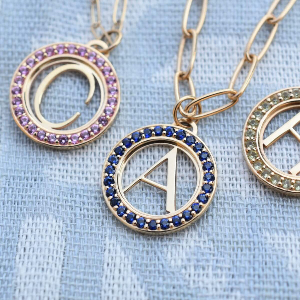 Letter & Birthstone Pendant in 14k Gold