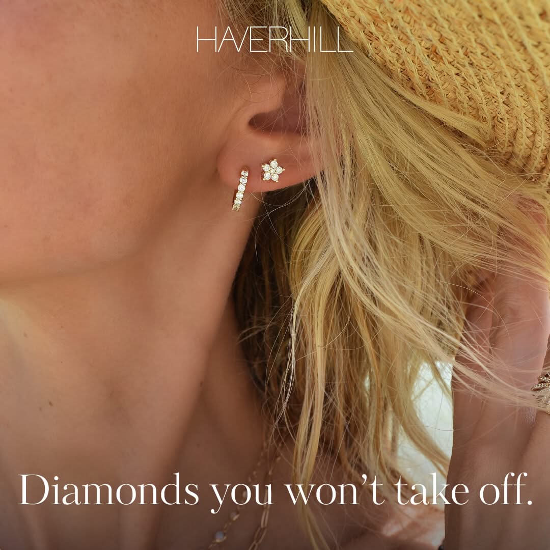 Greenwich Mini Flower Diamond Earrings in 14k Gold (April)