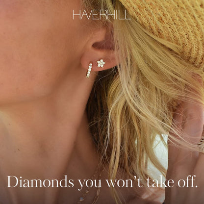 Greenwich Mini Flower Birthstone & Diamond Earrings in 14k Gold