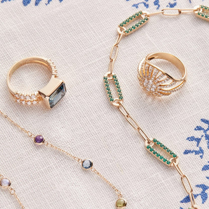 Adelaide 5 Pavé Emerald Link Bracelet in 14k Gold (May)