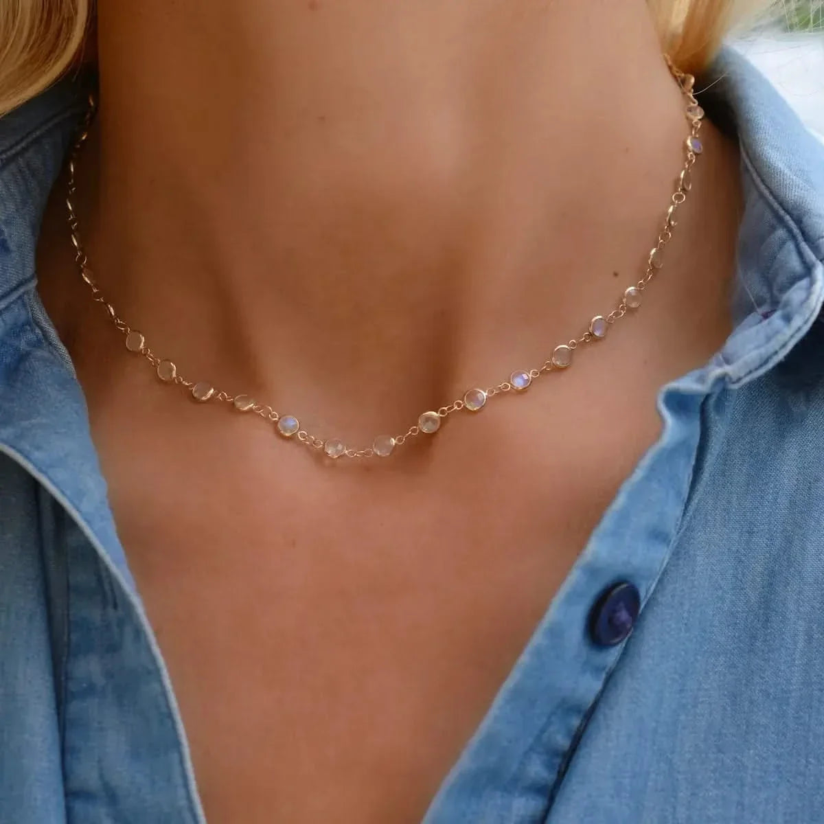 Newport Moonstone Necklace in 14k Gold (June)