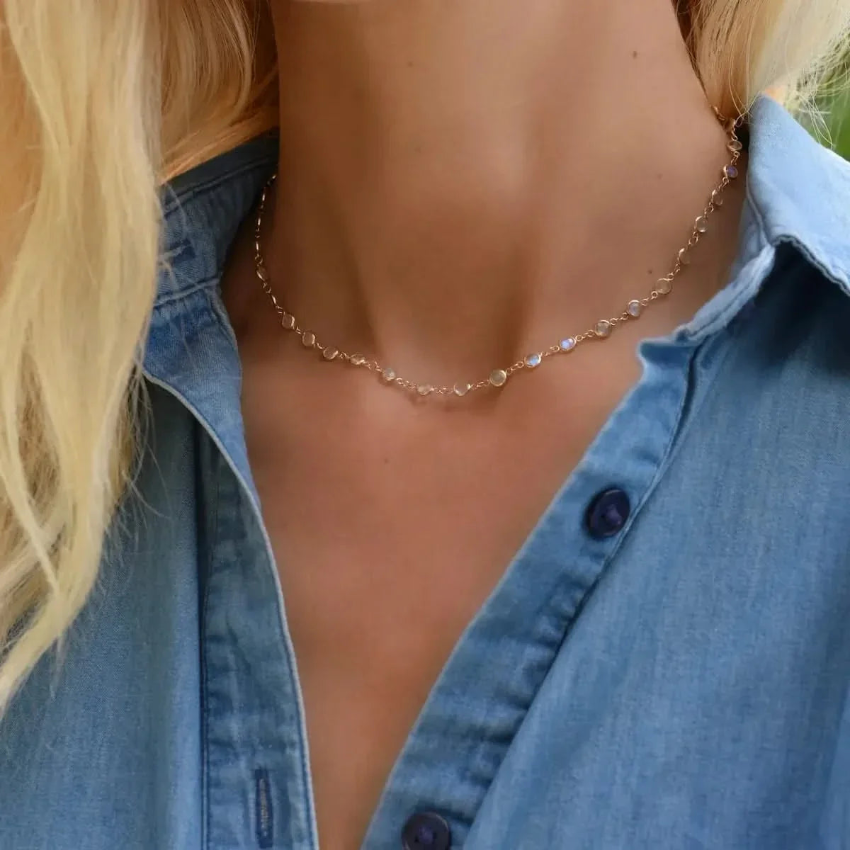 Newport Moonstone Necklace in 14k Gold (June)