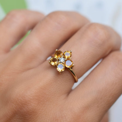 Greenwich Flower Citrine & Diamond Ring in 14k Gold (November)