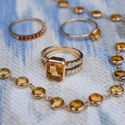 Warren Vertical Citrine Ring with Diamonds in 14k Gold (November)