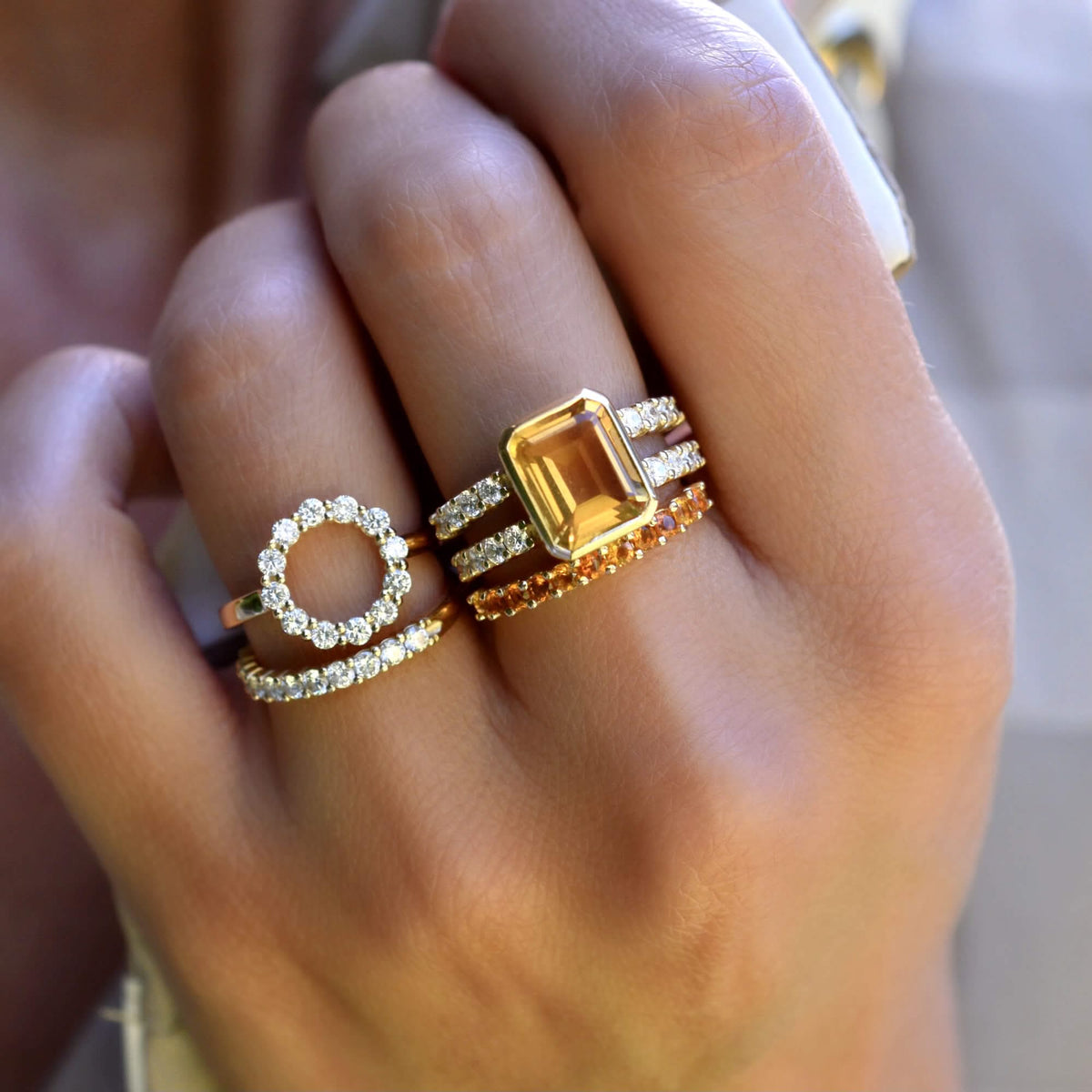 Warren Vertical Citrine Ring with Diamonds in 14k Gold (November)