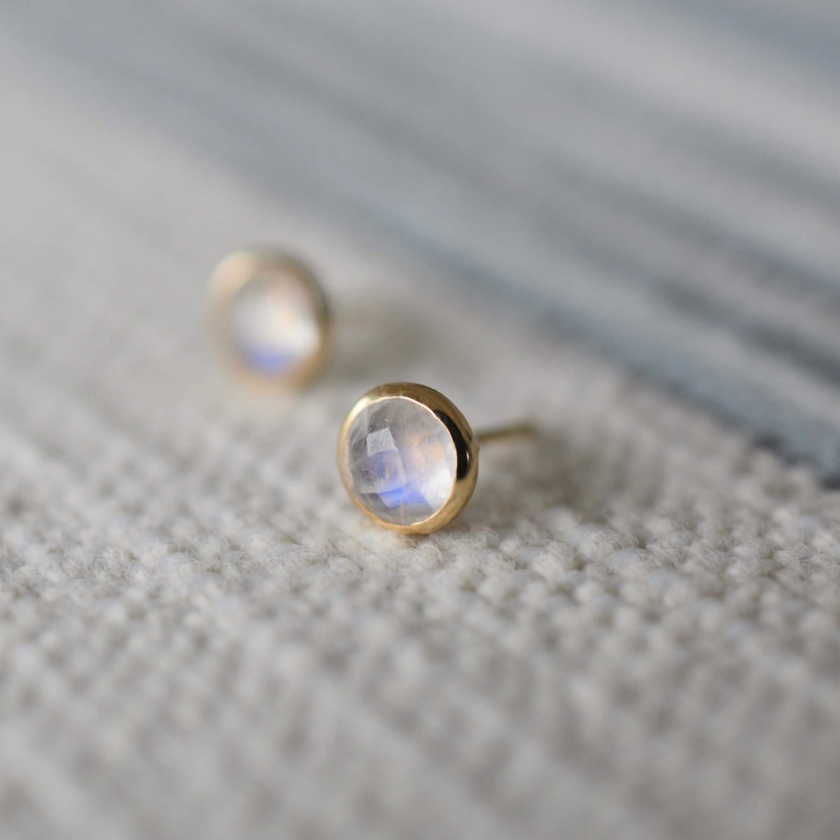 Grand Moonstone Stud Earrings in 14k Gold (June)