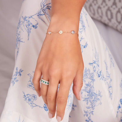 2 Letter & 2 Grand Birthstone Adelaide Mini Bracelet in 14k Gold