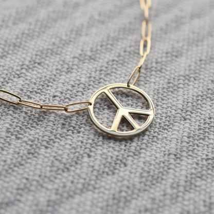 Large Peace Sign Adelaide Mini Necklace in 14k Gold