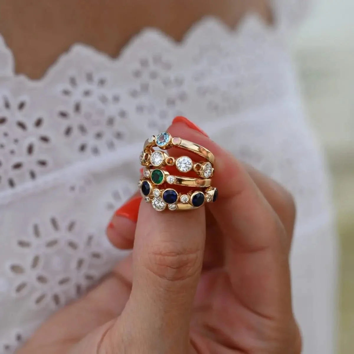 Barrington 3 Birthstone Ring in 14k Gold