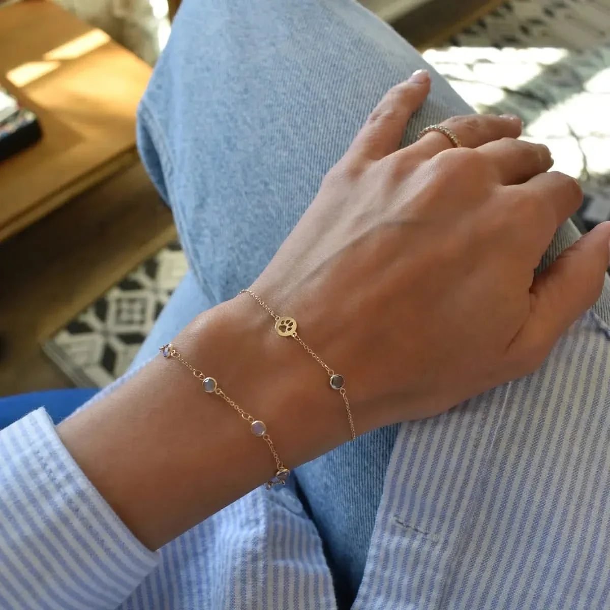 Paw & Petite Birthstone Bracelet in 14k Gold