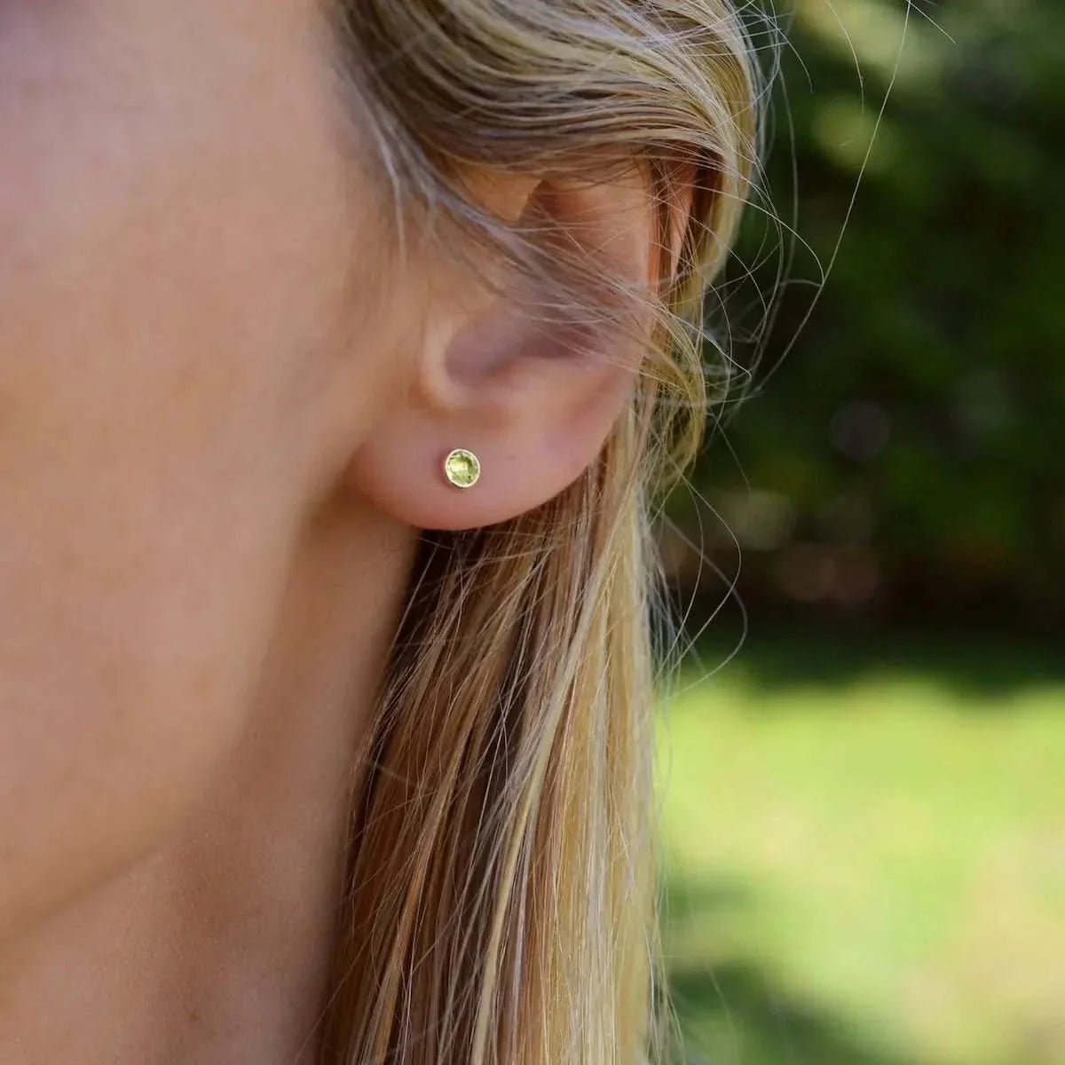 Petite Peridot Stud Earrings in 14k Gold (August)