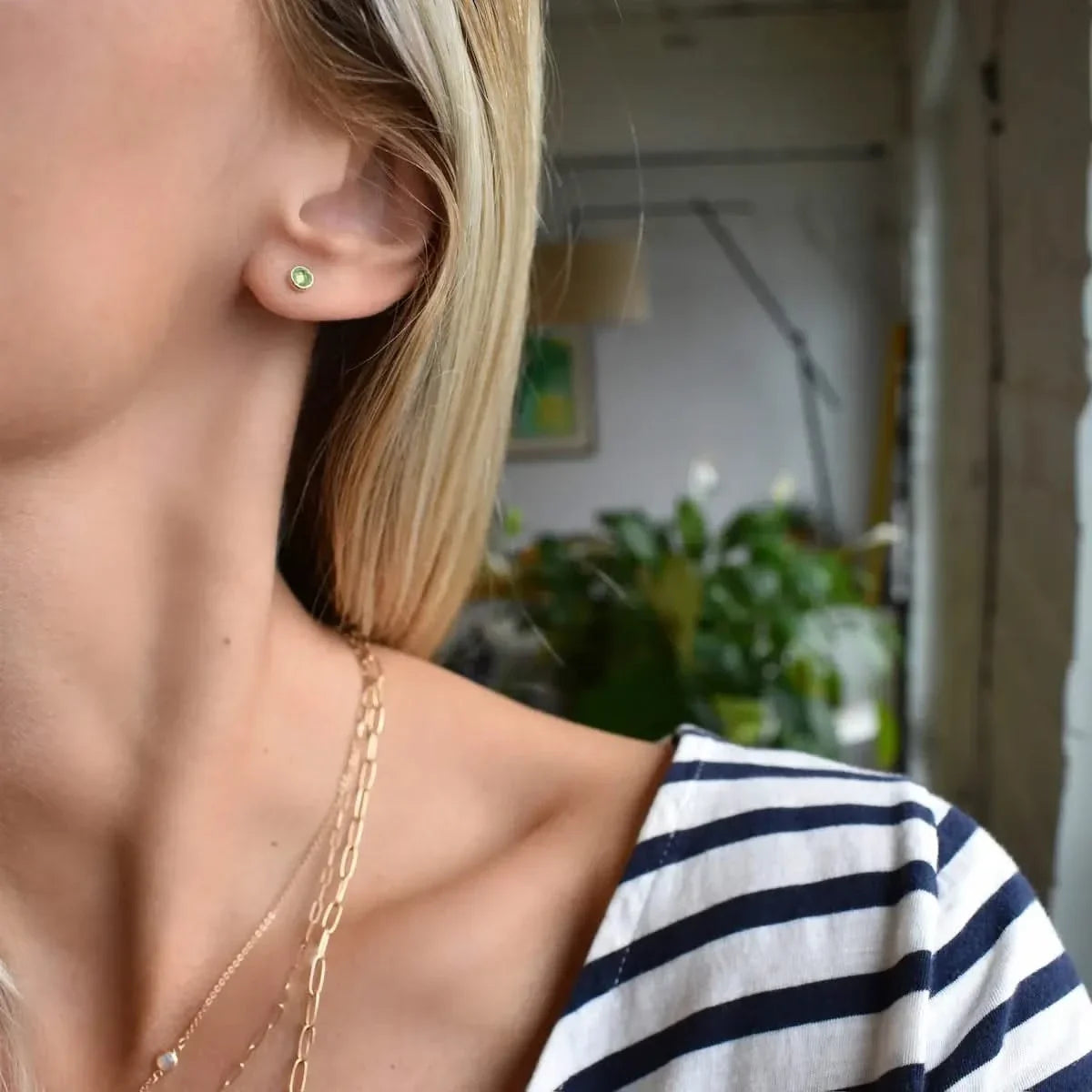 Petite Peridot Stud Earrings in 14k Gold (August)