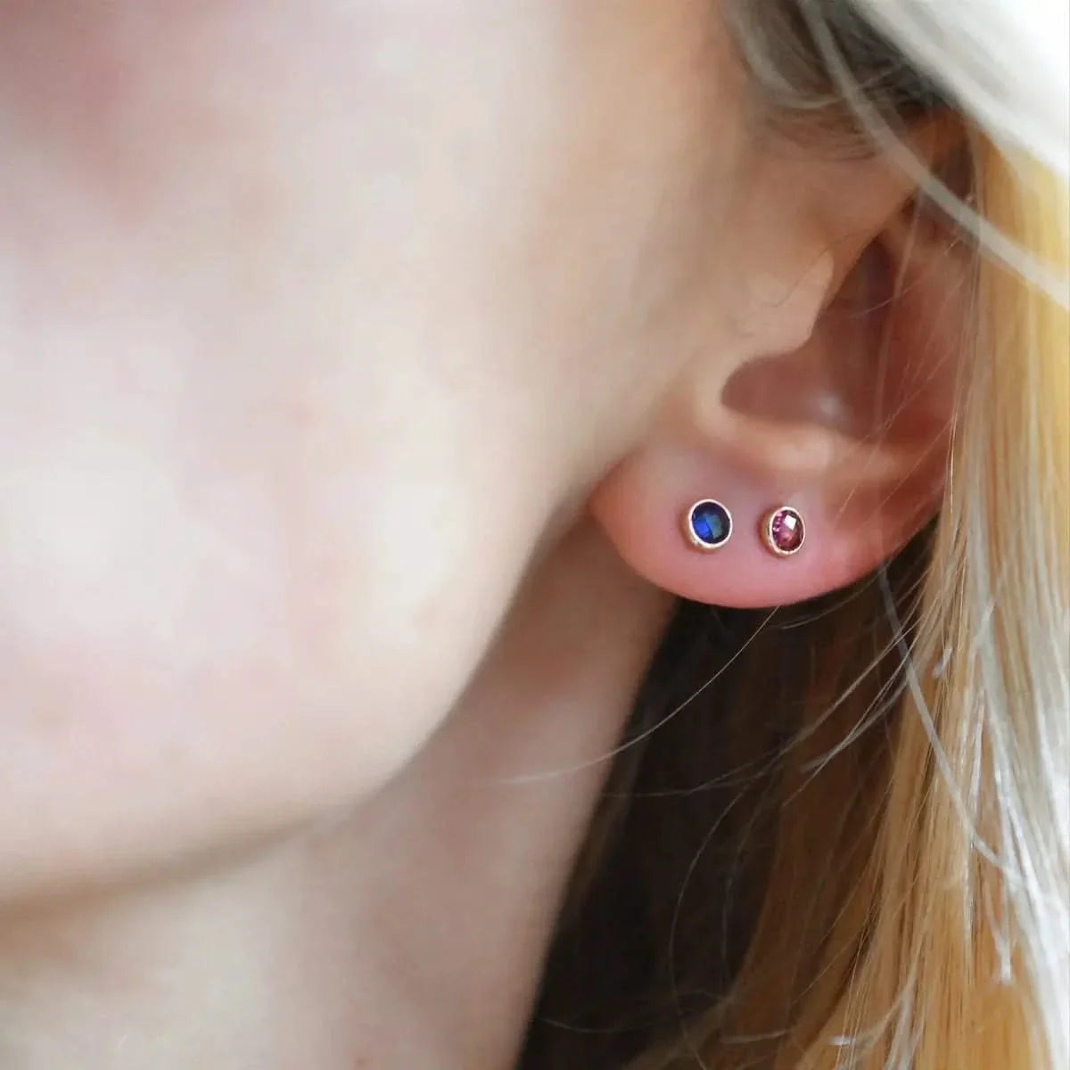 Petite Sapphire Stud Earrings in 14k Gold (September)
