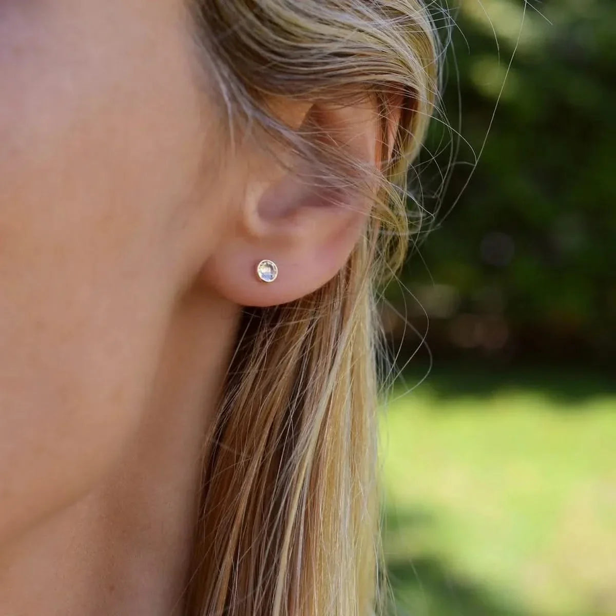 Petite White Topaz Stud Earrings in 14k Gold (April)