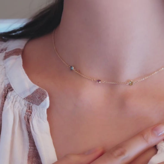 Petite 3 Birthstone Necklace in 14k Gold