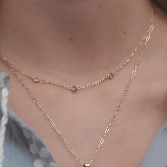 Petite 3 Birthstone Necklace in 14k Gold