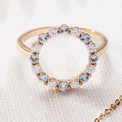 Rosecliff Circle Diamond & Aquamarine Ring in 14k Gold (March)