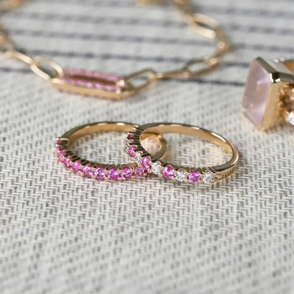 Rosecliff Diamond & Pink Sapphire Stackable Ring in 14k Gold (October)