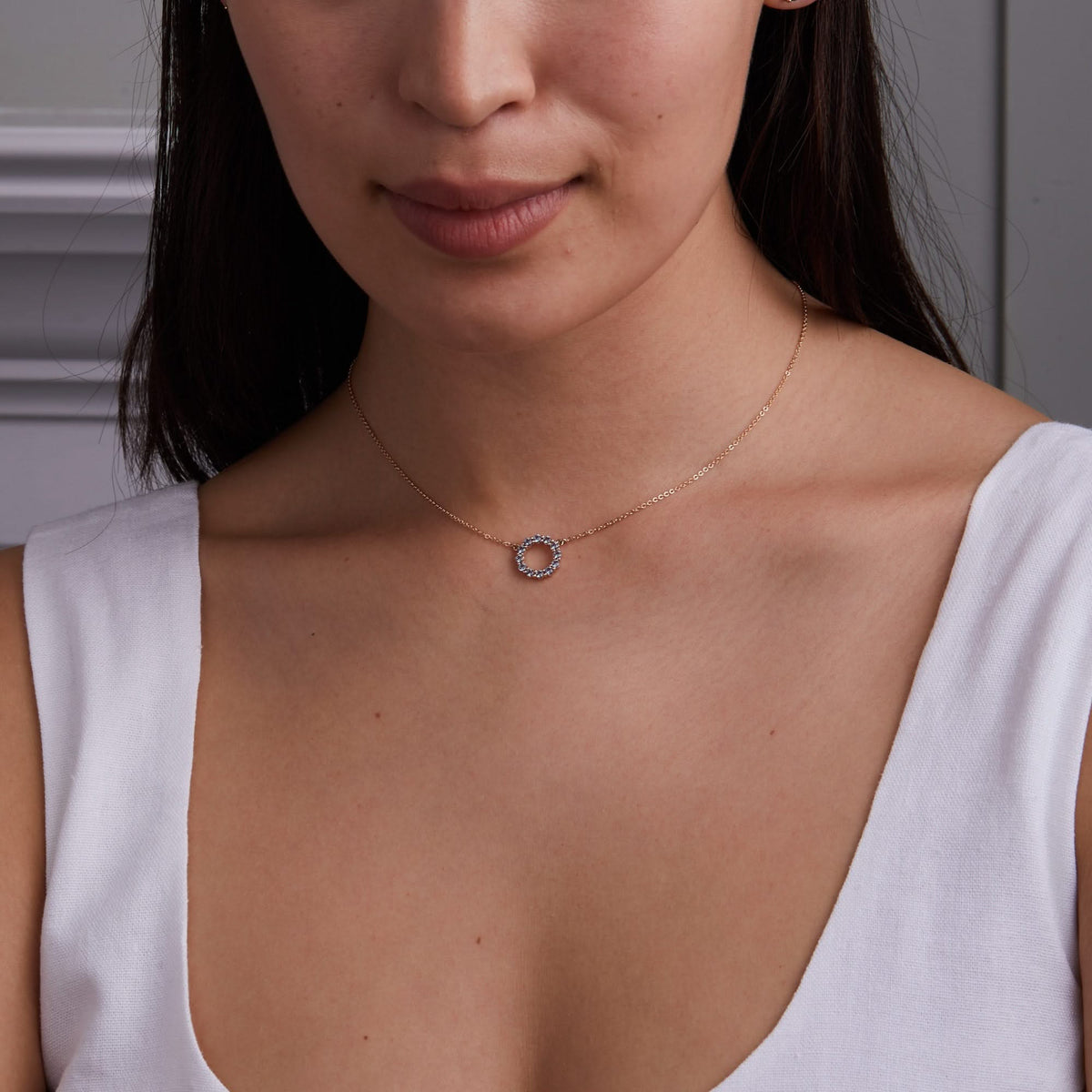 Rosecliff Small Circle Alexandrite Necklace and Huggie Hoop Earrings Set in 14k Gold (June)
