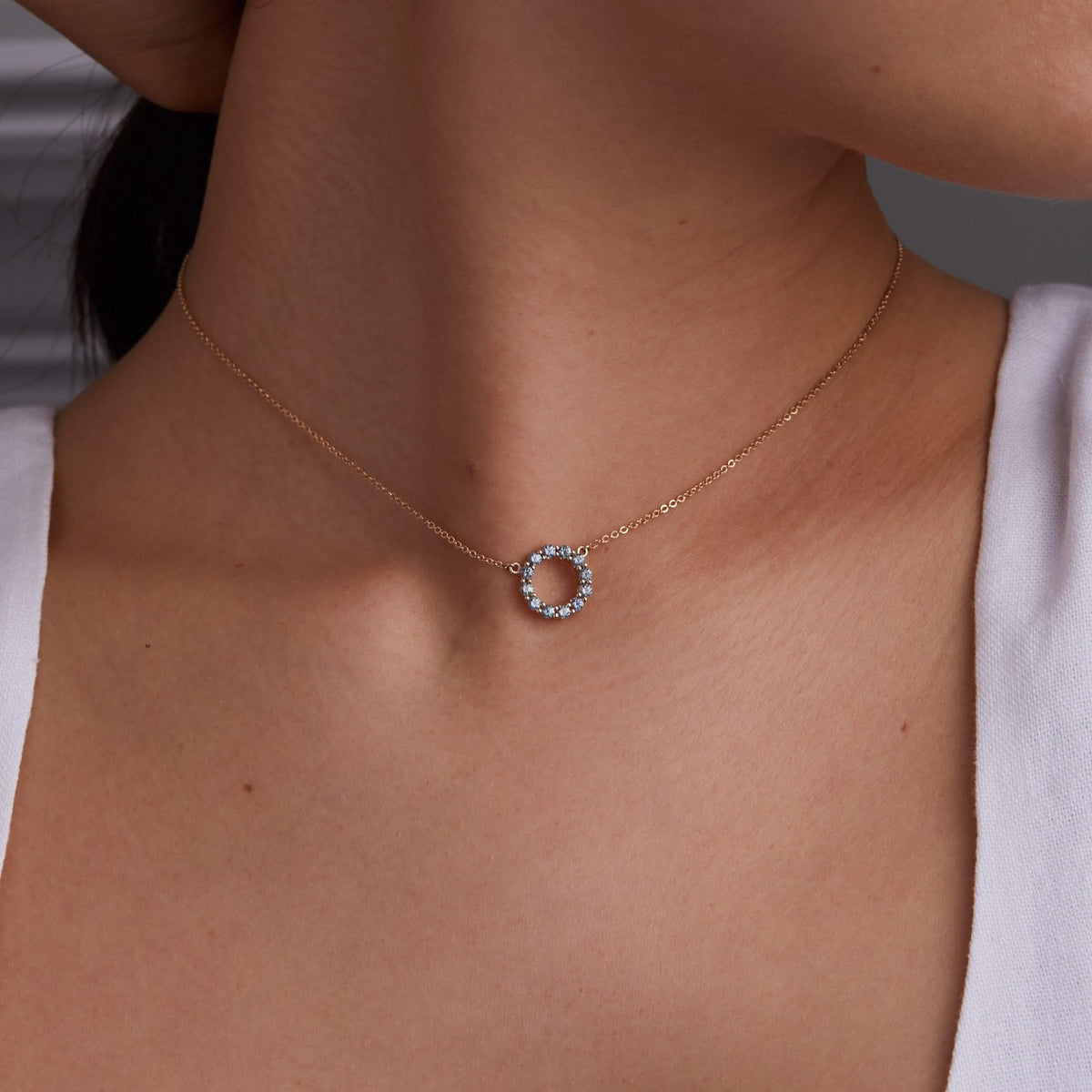 Rosecliff Small Circle Alexandrite Necklace and Huggie Hoop Earrings Set in 14k Gold (June)