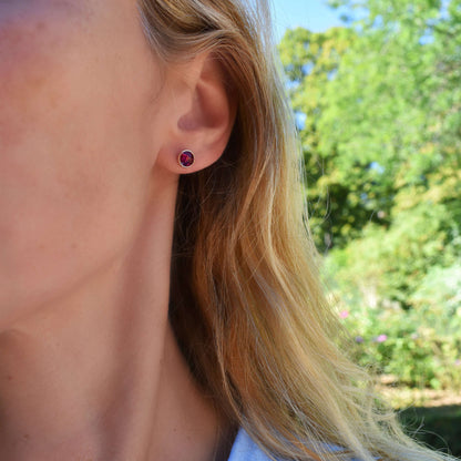 Grand Ruby Stud Earrings in 14k Gold (July)