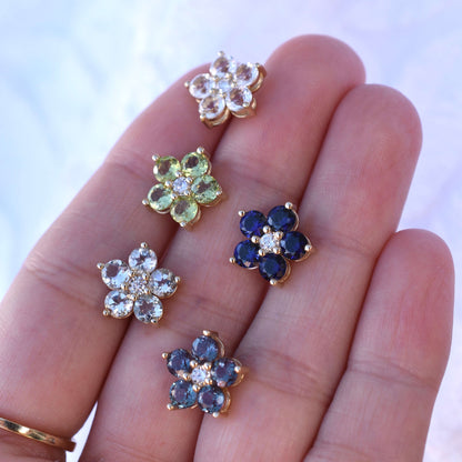 Greenwich Flower Aquamarine & Diamond Earrings in 14k Gold (March)