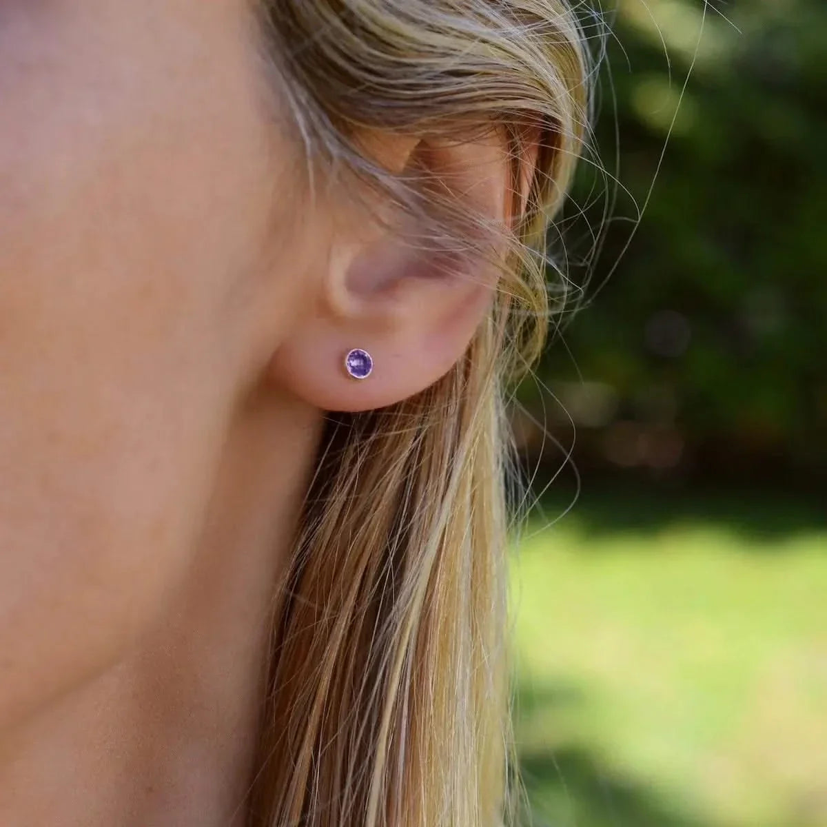 Petite Amethyst Stud Earrings in 14k Gold (February)
