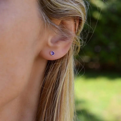 Petite Amethyst Stud Earrings in 14k Gold (February)