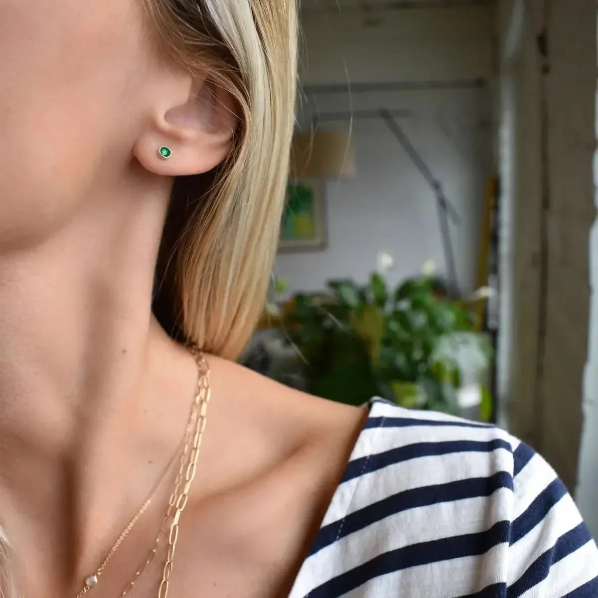 Petite Emerald Stud Earrings in 14k Gold (May)