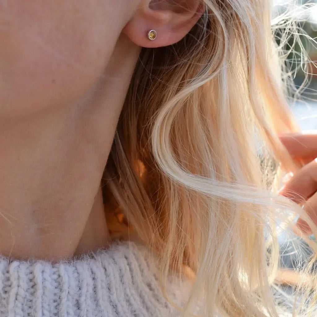 Petite Citrine Stud Earrings in 14k Gold (November)