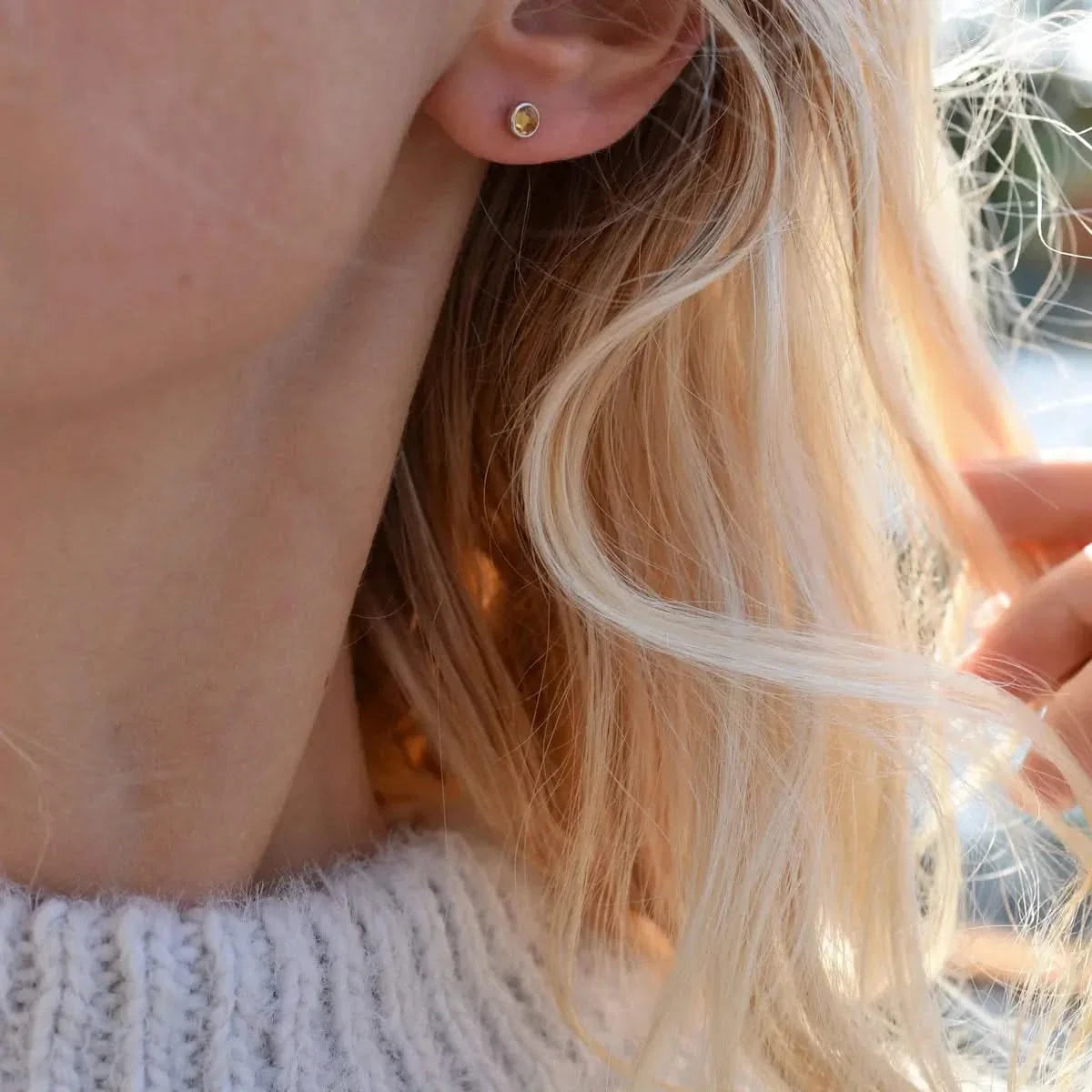 Petite Citrine Stud Earrings in 14k Gold (November)