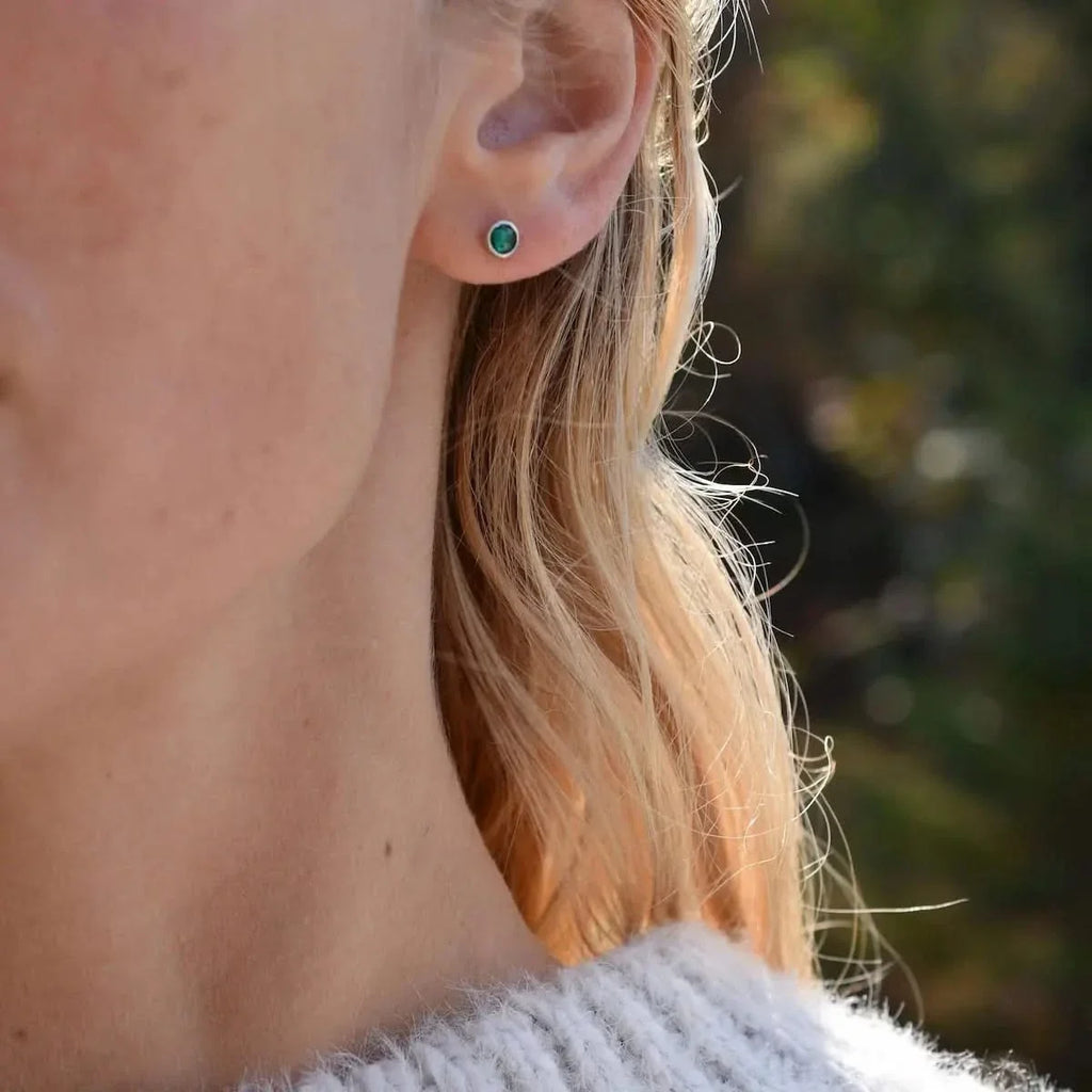 Petite Emerald Stud Earrings in 14k Gold (May)