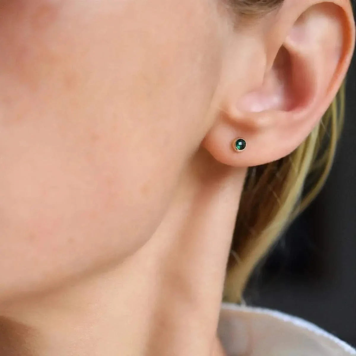 Petite Emerald Stud Earrings in 14k Gold (May)