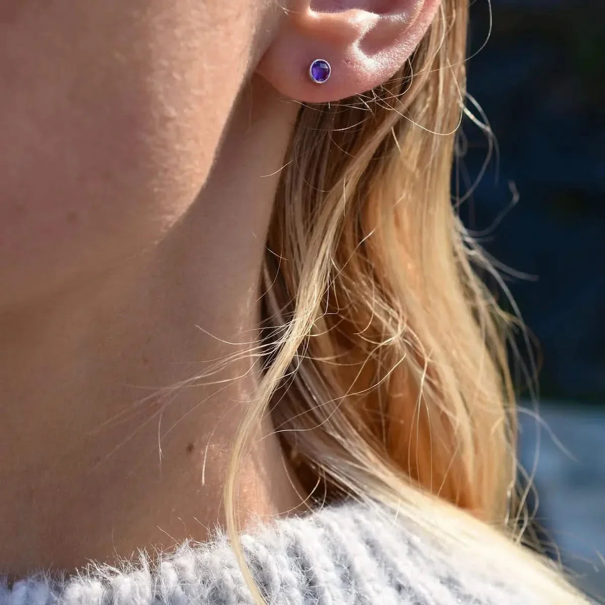 Petite Amethyst Stud Earrings in 14k Gold (February)